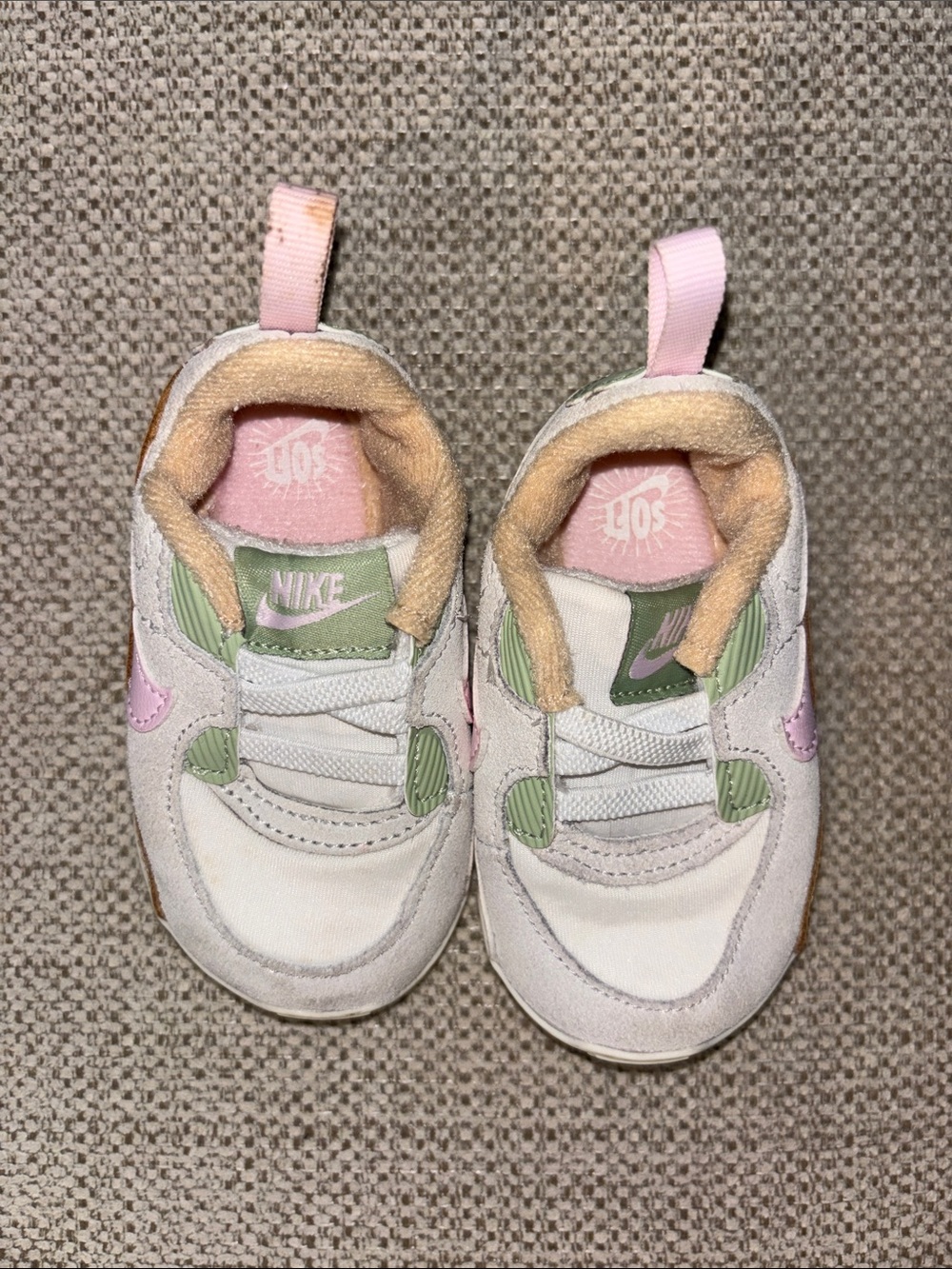 Nike Kids White Sneakers with Pink & Sage Accents